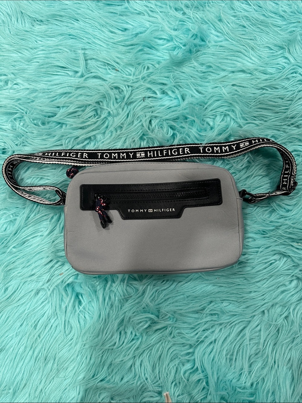 Tommy Hilfiger Light Gray Crossbody with Branded Black Strap